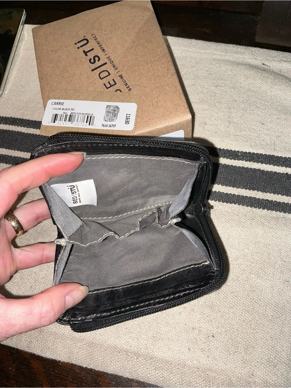 NWT Bed Stu Carrie Leather Black Die Dyed DD Wallet W/ Box Retail $100